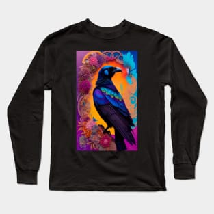 Floral Design with Flowers - Raven Crow Black Birds Long Sleeve T-Shirt